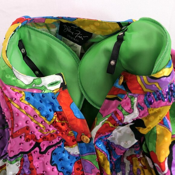 VTG Diane Freis Bold Colorful Abstract Sequin Gold Buttoned Cardigan New NWOT - Picture 9 of 9